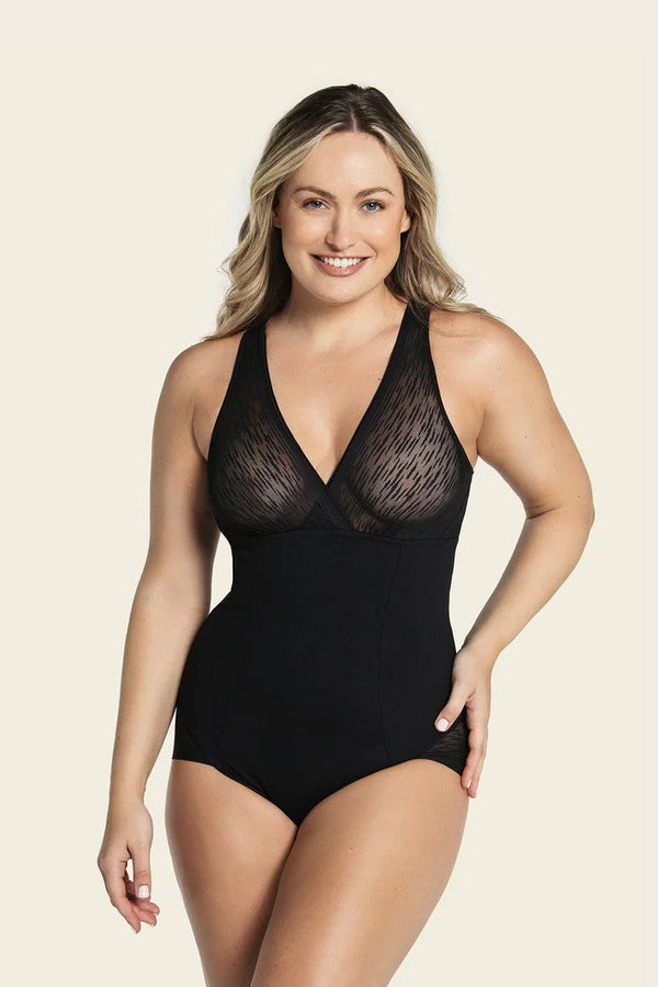 Leonisa Sheer Stripe Detail Sculpting Bodysuit